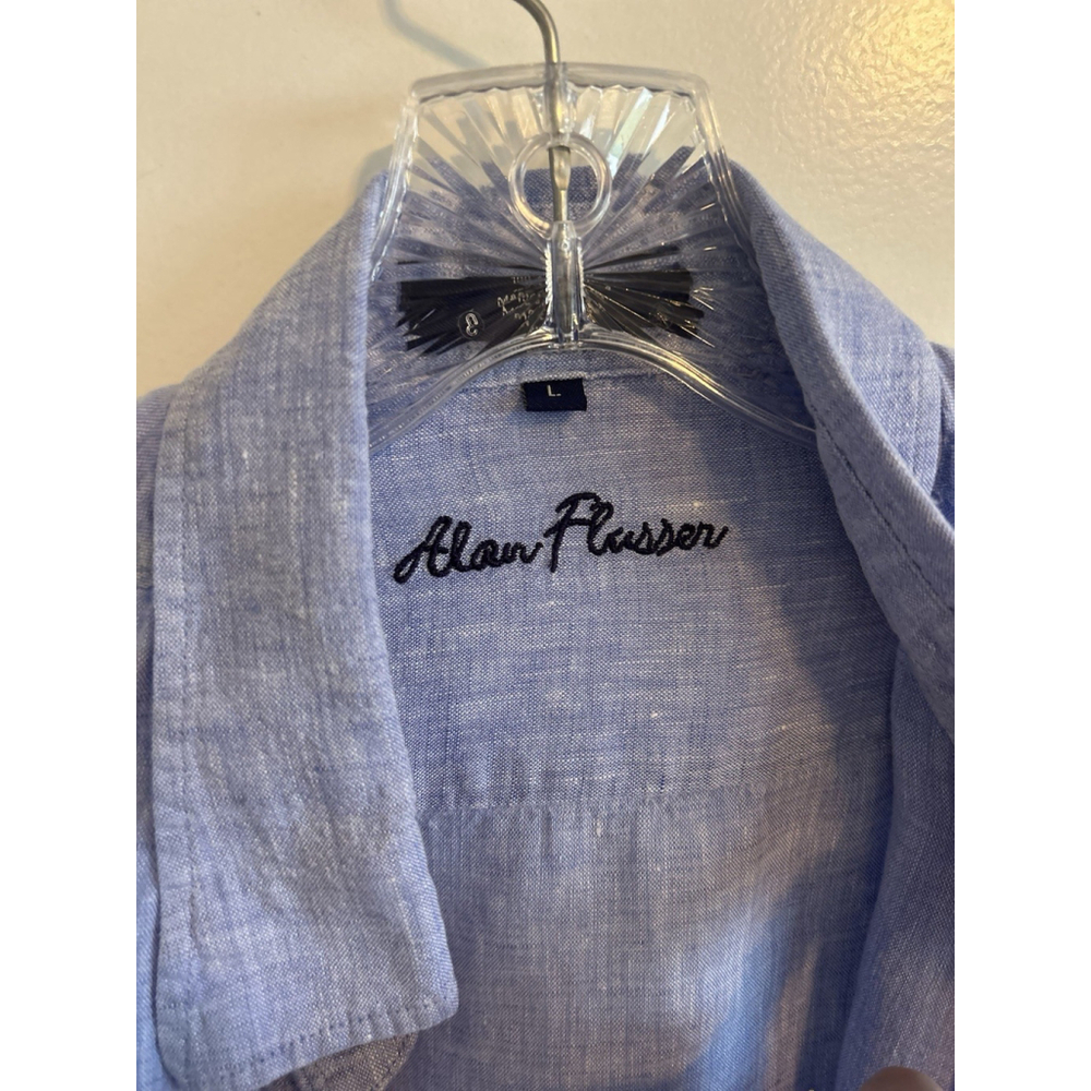 Alan Flusser, Button Down, Blue, Long Sleeve, Shirt, men’s Size L, 100% Linen - Picture 3 of 14